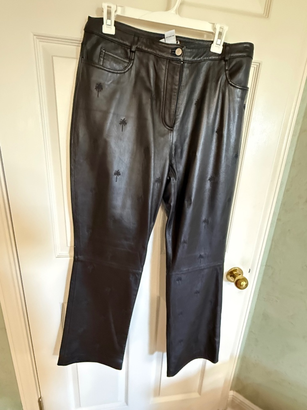 Lilly Pulitzer Genuine Leather Palm Tree Embroidered Black Pants 12 (tall 31 in)